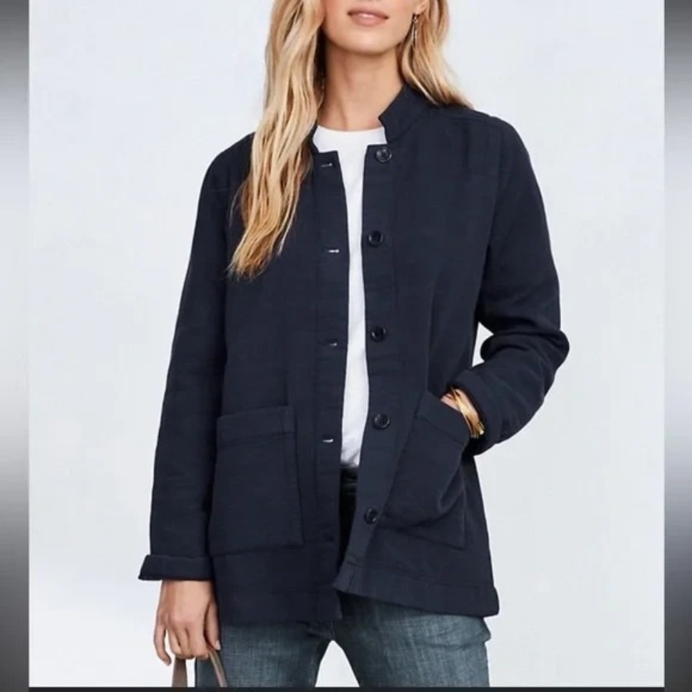 Eileen Fisher Jacket Womens Small Blue Organic Cotton Stand Collar Button Up XL - Picture 2 of 10